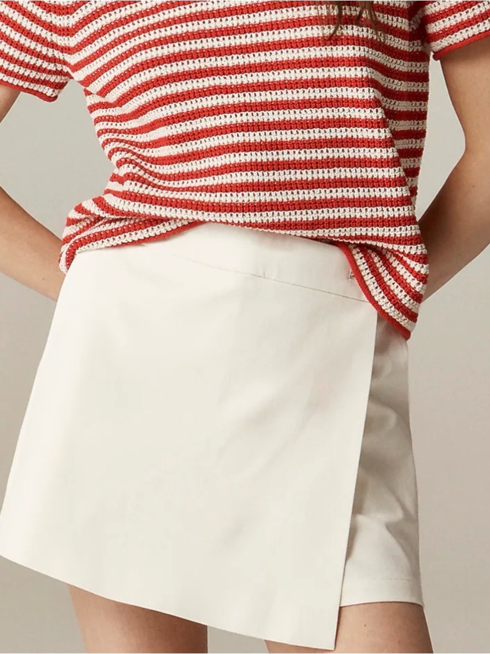J. Crew Wrap-front skort in bi-stretch cotton blend in Ivory
